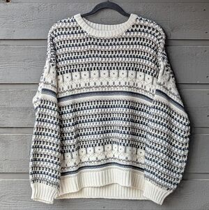 Workshop Republic Clothing Boxy Chunky Knit Sweater Large Black Tan Cream Gray